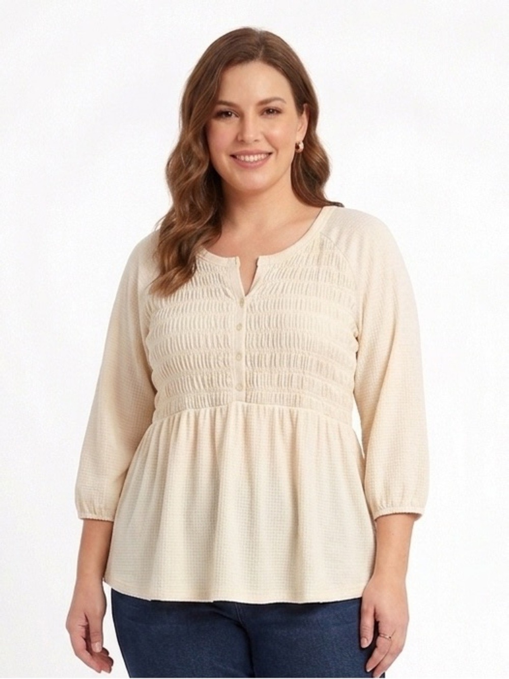 torrid Cream Smocked Peasant Tunic Top 3X